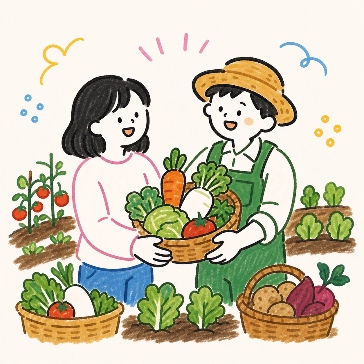 農場で農家さんと収穫イベントを楽しむ女性